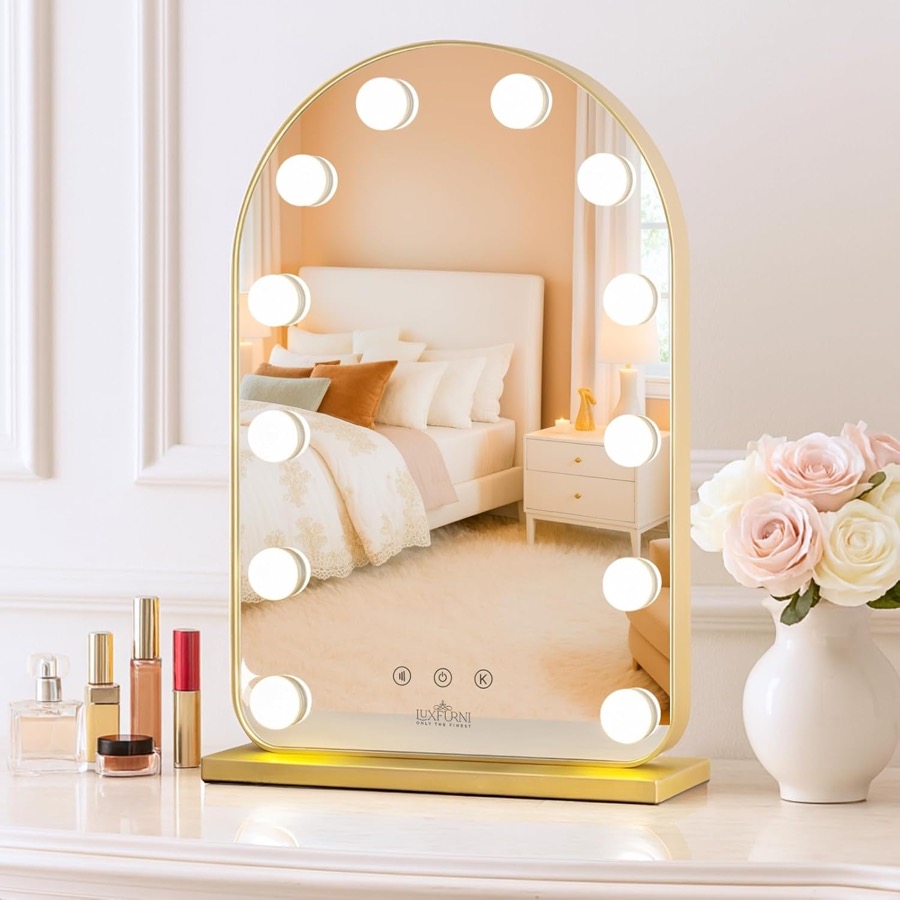 Arched lighted vanity mirror