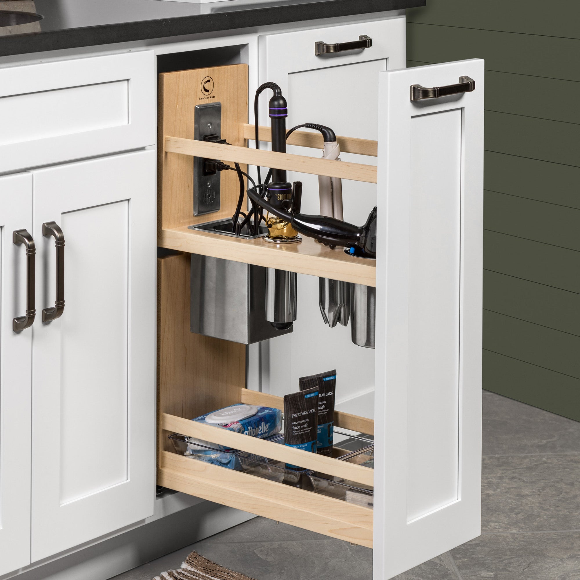 Century vanity organizer featuring Docking Drawer Blade outlet